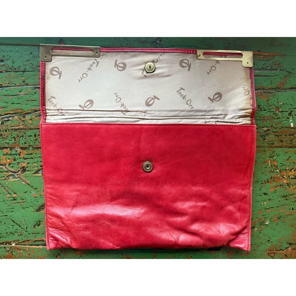 Teek Orr Vintage Genuine Leather Purse Red Clutch Handbag‎